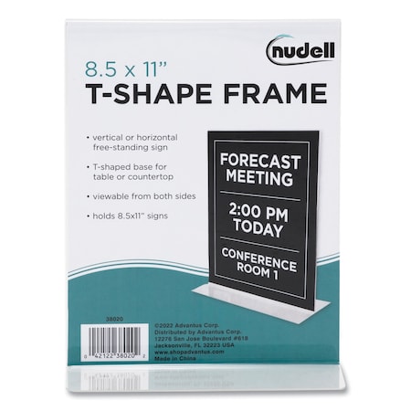 Nudell Clear Plastic T-Shaped Countertop Sign Holder, Bottom-Load, Horizontal/Vertical, 8.5 x 11 Insert 38020Z